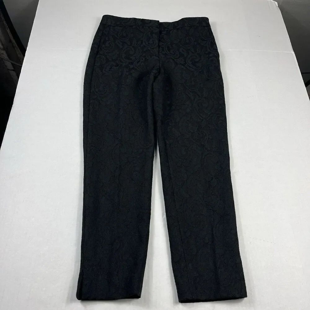 Ann Taylor Jacquard Dress Pants Black Lace Work Tapered Leg Trousers Size 4 NEW